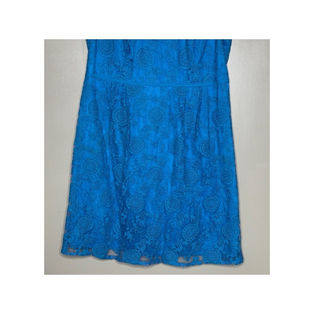 Adrianna Papell Blue Floral Lace Cocktail Dress Plus Size 18W Short Sleeve Knee - Picture 4 of 9